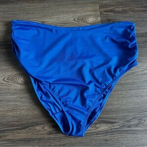 Swim By Cacique Womens High Rise Swimsuit Bikini Bottoms Size 20 Blue Ruched‎